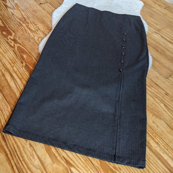 Herringbone Knit Maxi Skirt with Decorative Buttons and Front Side Slit - Picture 5 of 7